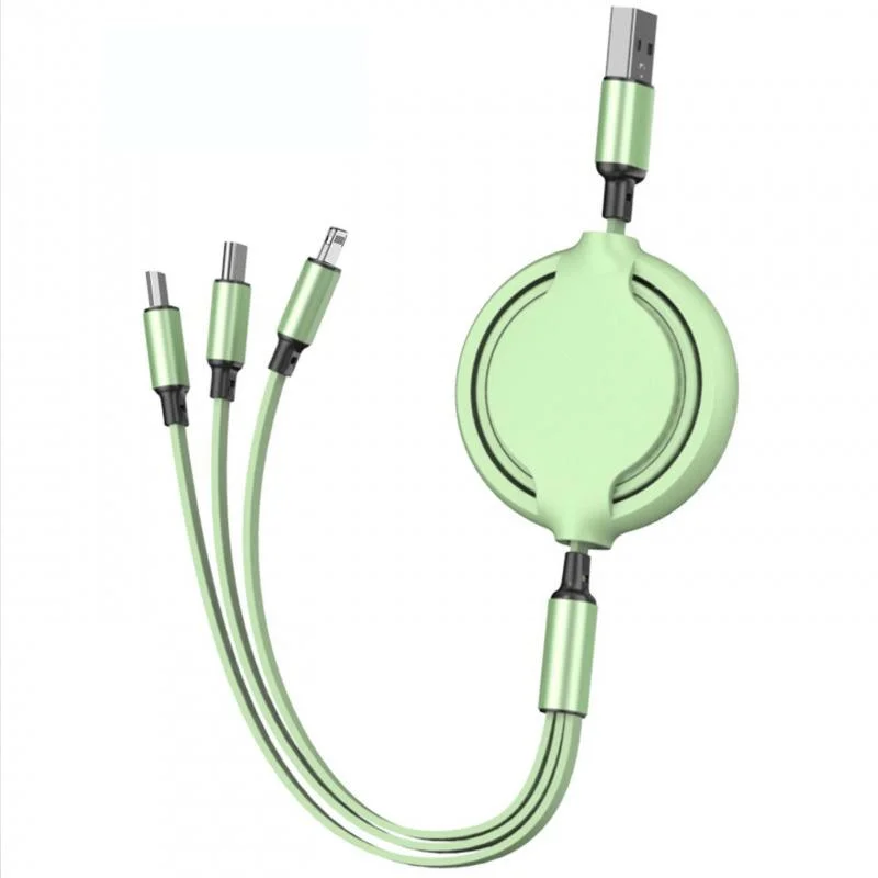 Telescopic Retractable Flexible 3 in 1 Fast Charging Cable USB2.0 to Type-C&Android&Lightning Mobile Phone Cable