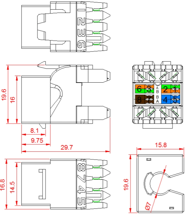 Rj 45 UTP Cat. 5e 180 Degree Keystone Jack